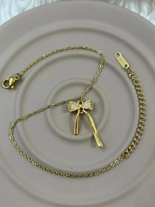 Çelik Gold Taşlı Fiyonk Detaylı İnce Halhal