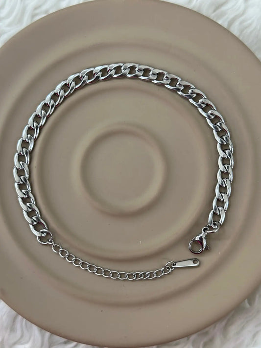 Klasik Zincir Model Silver Çelik Bileklik