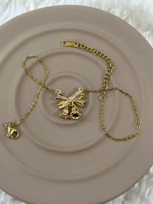 Çelik Gold Renkli İnce Zincirli Fiyonk Detaylı Halhal