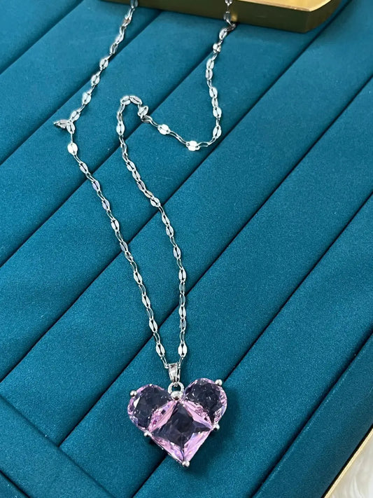 Pembe Aurora Kalp Çelik Kolye