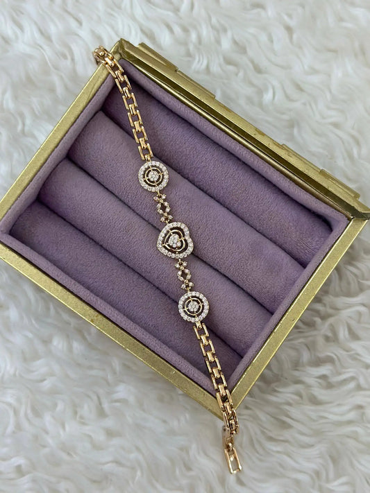 Xuping Taşlı Kalp ve Yuvarlak Detaylı Rose Gold Bileklik