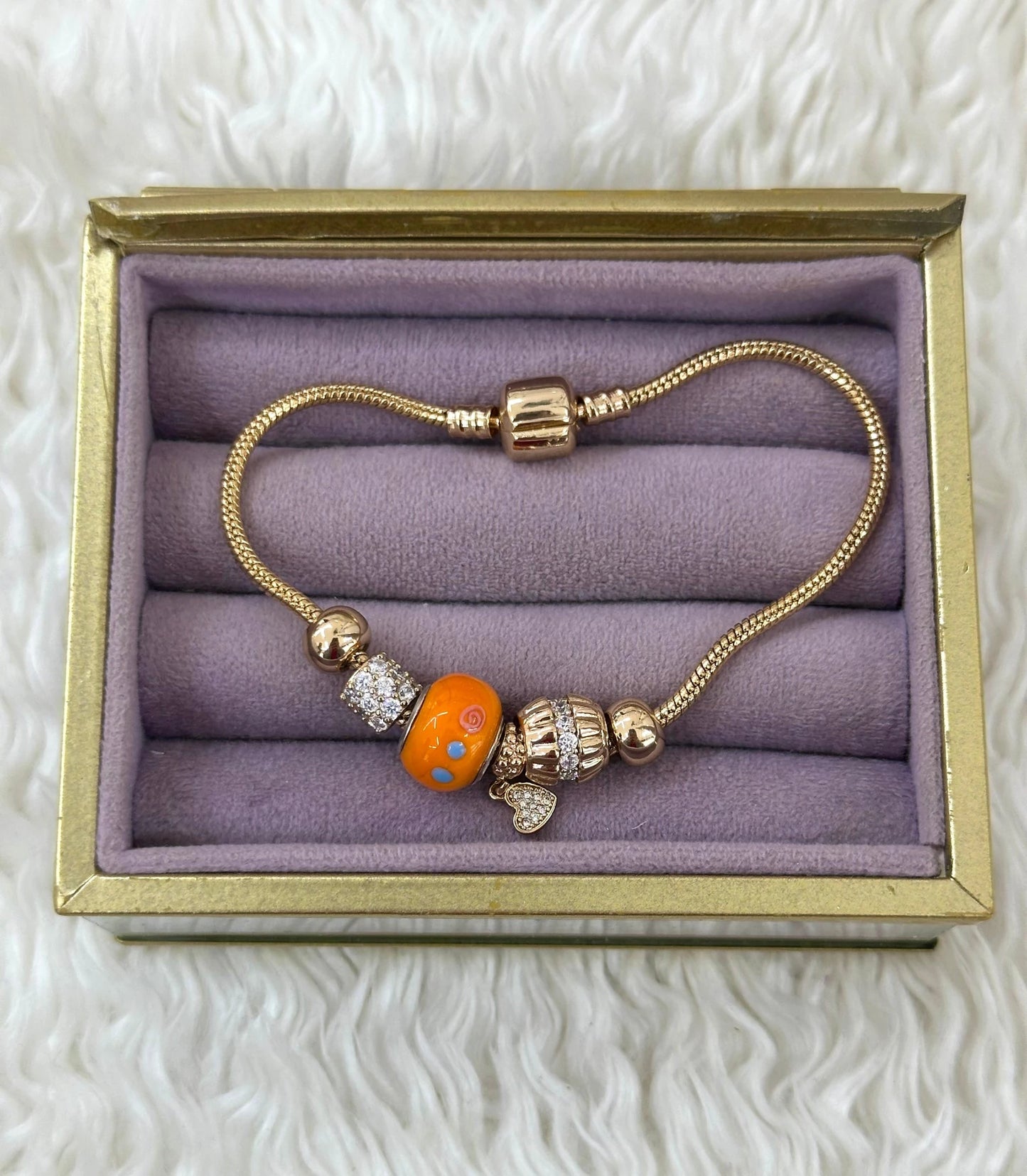 Xuping Turuncu Boncuk ve Taşlı Kalp Charm Detaylı (19cm)