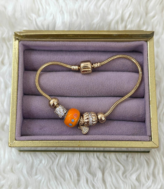 Xuping Turuncu Boncuk ve Taşlı Kalp Charm Detaylı (19cm)