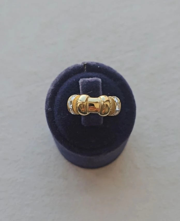 Çelik Ayarlamalı Bambo gold Taşlı Yüzük