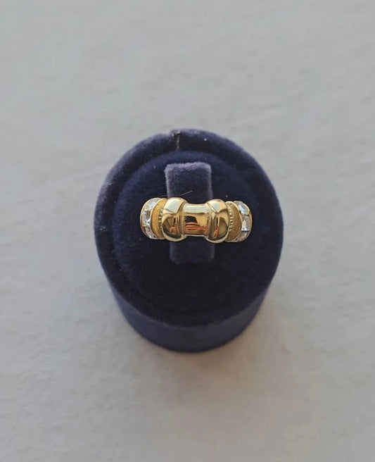 Çelik Ayarlamalı Bambo gold Taşlı Yüzük